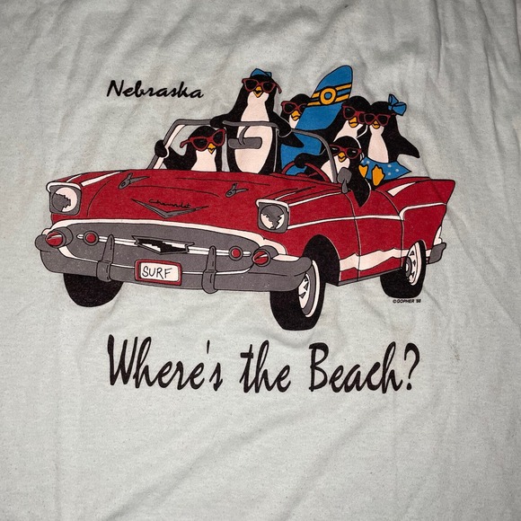 Vintage 80’s Nebraska‎ Beach Surf T Shirt Size XL Single Stitch USA Penguins - Picture 2 of 8
